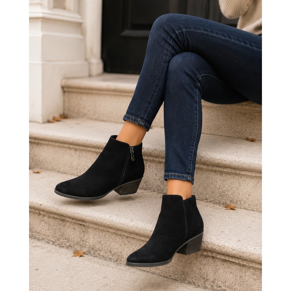 Blondo Waterproof Black Suede Ankle Boots Women's Size 9M Block Heel Zip Booties
